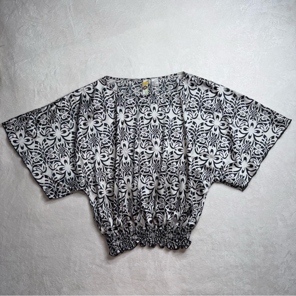 Mimi Chica Black White Patterned Popover Top Blouse Shirt Women’s Size M